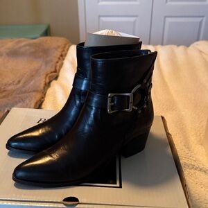 Frye Black Ankle Boots with Buckle Accent